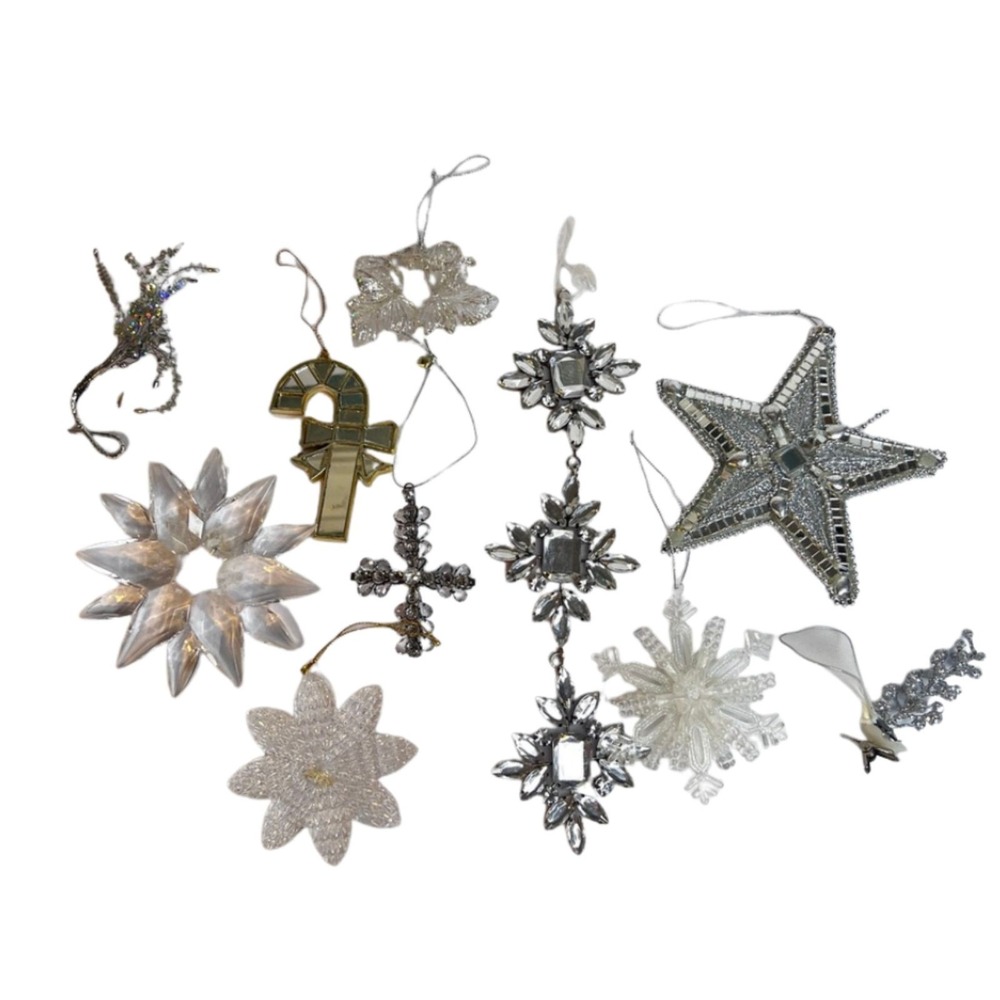 Beaded Crystal Clear Christmas Ornament Lot of 10 Holiday Tree Decor